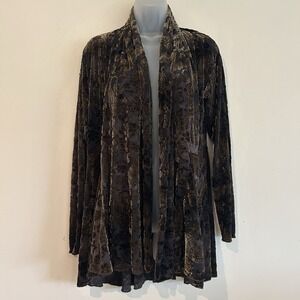 Vintage Made in USA Velvet Burnout Cardigan Size L Floral Brown Whimsigoth